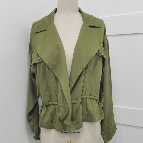 Frye & Co Green Lightweight Open Front Utility Style Jacket - Picture 4 of 14